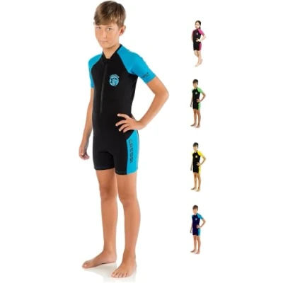 Imagen de Cressi Little Shark Shorty Wetsuit Monoshort infantil en tejido elástico y neopreno de 2 mm, Junior Unisex