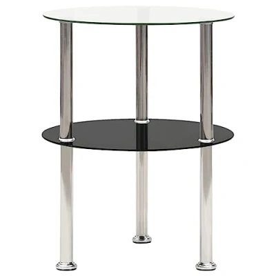 Imagen de vidaXL Mesa Auxiliar 2 Niveles Sofá Laterial Acento Café Té Salón Sala de Estar Hogar Dormitorio Estable Vidrio Templado Transparente Negro 38cm