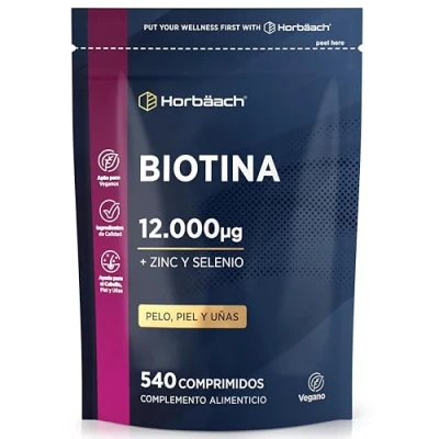 Imagen de Biotina Zinc Selenio Complex para el Cabello 12.000 mcg 540 Comprimidos Veganos Alta Dosis Complejo de Vitaminas Cabello, Piel y Uñas Biotin Horbaach