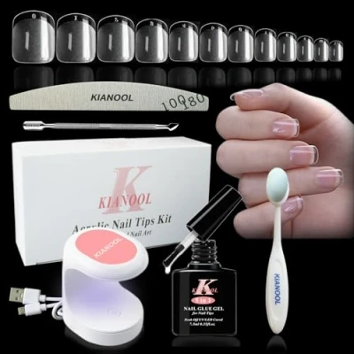 Imagen de Kit Uñas Postizas con Pegamento, 552 Cuadrado Soft Gel Tips, Nail Acrilicas, Tips Polygel, Lampara UV, 5 en 1 Completo Manicura