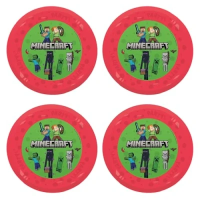 Imagen de Procos Plato de plástico Minecraft, 4 piezas, reutilizable, vajilla fiesta para cumpleaños o temática