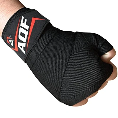 Imagen de AQF Vendas Boxeo con 4 Metros Eslora Elasticas para Deportes De Combate, Boxeo, MMA (Artes Marciales Mixtas) Y Cross Fitness (Negro)