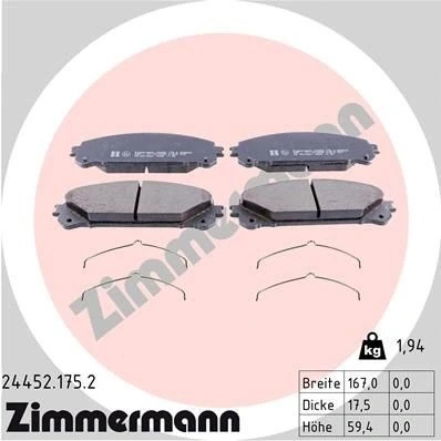 Imagen de ZIMMERMANN 24452.175.2 Juego de pastillas freno Foto correspondiente a la entrega, con muelle TOYOTA: RAV4 IV SUV, Highlander II, V, LEXUS: NX