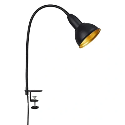 Imagen de Briloner Leuchten 2603 015 Lámpara de lectura con pinza (incluye brazo flexible, incluye interruptor encendido y apagado, 1 bombilla E14, máx. 25 W, metal), color negro dorado