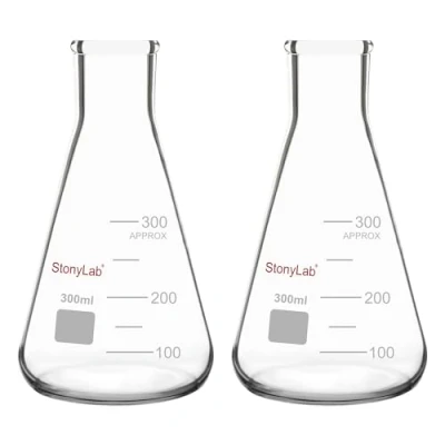 Imagen de stonylab [2 paquetes] Frascos Erlenmeyer de boca estrecha 300ml con borde para trabajo pesado
