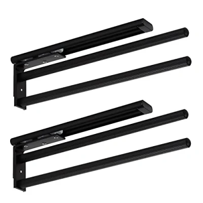 Imagen de SOTECH 2 piezas Toallero de aluminio TED brazos negro mate (325 487 mm, extensible, giratorio) pared telescópico para baño o cocina