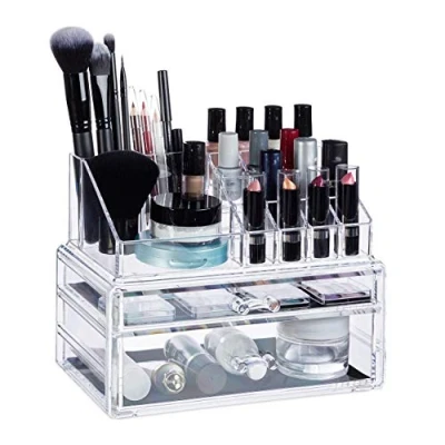 Imagen de Relaxdays Organizador de Maquillaje con 2 Cajones, Acrílico, Transparente, 19 x 23.5 14 cm