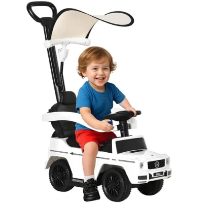 Imagen de HOMCOM Correpasillos para Niños con Licencia Mercedes G350 Coche de 1 3 Años Bocina Capota Extraíble y Barandilla Carga 25 kg 85,5x40,5x95 cm Blanco