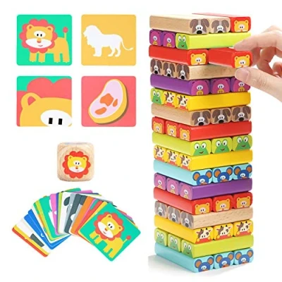 Imagen de TOP BRIGHT 4 en 1 Torre de Bloques Infantil con Colores y Animales Juguete Educativo para Niños Niñas Juegos Mesa Familiar 51 24 Cartas
