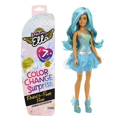 Imagen de Dream Ella MGA&#039;s Hadas Sorpresa Que cambian de Color Juguete Coleccionable para niños Muñeca 29cm con 7 sorpresas Incluye Peluca, Falda, Botas y más Edad: 3+ años Ella, Verde Azulado