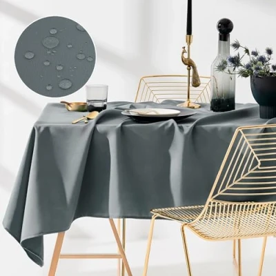 Imagen de ROOM99 Aura Mantel de 110 x 160 cm, Antimanchas, Lavable, Impermeable, repele la Suciedad, poliéster, Rectangular, decoración para Banquetes Todo el año, Color Gris Oscuro