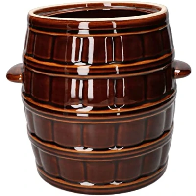 Imagen de KOTARBAU® Barril de gres 8 L, Marrón, Jarrón Barro, Recipiente cerámica con Asas, Olla Cocina para fermentación, Tarro fermentar chucrut, Kimchi, Apto Horno y lavavajillas