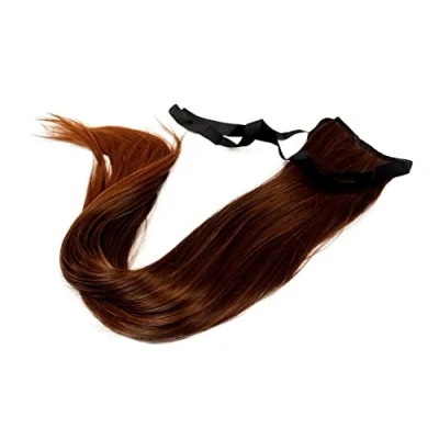Imagen de Prettyland no electrostática 60 cm pelo largo extensión de cabello, Peluca Cola Caballo Recto con Clip in marrón 4T30