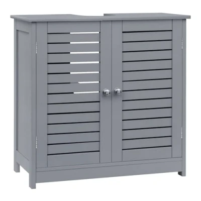 Imagen de EUGAD Mueble Baño, Armario de Puertas Persiana, 60x30x60 cm, Auxiliar Baño Bajo Lavabo, Estante Ajustable, Estilo Moderno, Gris