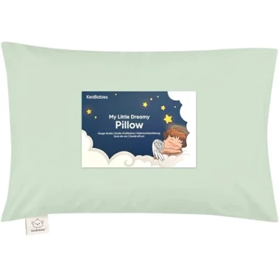 Imagen de Almohada para Niño Pequeño con Funda Pequeños De Algodón Orgánico Suave Dormir Lavable E Respirable Viajar (Sage)