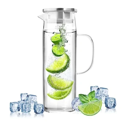 Imagen de Jarra Agua Cristal Botella 1.5 Litros Nevera Con Tapa de Hecha Vidrio Borosilicato para Leche Jugo Café Tibia