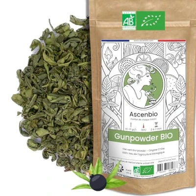 Imagen de Ascenbio ✿ Té verde Gunpowder BIO 180 g a granel Preparado y envasado en Francia Embalaje biodegradable