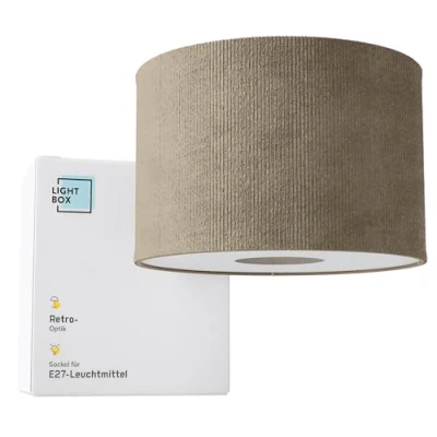 Imagen de Lightbox Deckenlampe Ø 35 cm Retro Lampe in Vintage Cord Stoff Grau 70er Jahre Deckenleuchte mit E27 Fassung Deko Pendelleuchte für Wohnzimmer oder Flur (von Decke hängend)