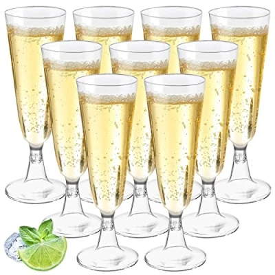 Imagen de 60 copas de champán plástico, 150 ml, reutilizables, champán, vino, para bodas, cumpleaños