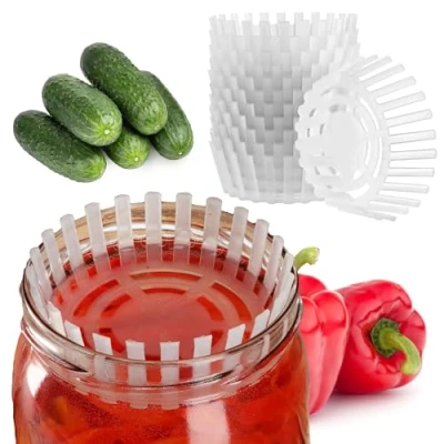 Imagen de KADAX peso de fermentación para tarros conservas, tapas plástico, alimenticio con red chucrut, kimchi y pepinos, ayuda (fi 100 mm/10 unidades)