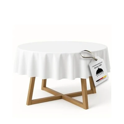 Imagen de TextilDepot24 Mantel Redondo de Damasco, 100% algodón, Color Blanco (180 cm Redondo)