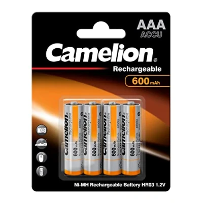 Imagen de Camelion 17006403 Pilas Recargables NI MH AAA o HR03, 4 Unidades, Capacidad 600 mAh, Recargables, para Dispositivos electrónicos garantizar un Suministro óptimo de energía