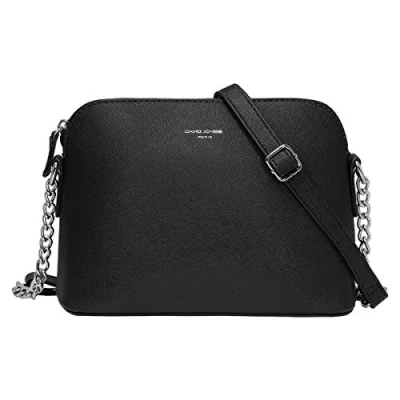 Imagen de David Jones Pequeño Bolso Bandolera Cadena Mujer Bolsos de Hombro Cruzado Cuero PU Mensajero Mano Zip Embrague Clutch Pochette Noche Trabajo Moda Diario Vida Negro