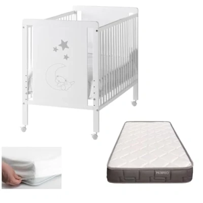 Imagen de COOL · DREAMS Cuna Bebe con colchón Indi. Incluye colchon Top Ventas Morfeo, Blanca y de Madera Haya + Protector CoolDreams