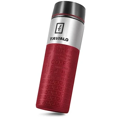 Imagen de TAVIALO Taza Mug Térmica Botella Aislada de 380 ml, acero inoxidable y 2 juntas silicona adicionales (rojo)
