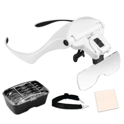 Imagen de MOACC Lupa con Luz 2 LED, Lupas de Aumento para Modelismo,Reparaciones,Coser,Soldadura,Eliminar Piojos,Pegar Piezas Pequeñas,Joyería y Relojería 5 Lentes Intercambiables (1.0X a 3.5X)