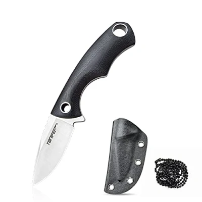 Imagen de TONIFE Squirrel Cuchillo de Cuello Full Tang Hoja Fija 4,3cm Total 11,9cm con Funda Kydex y Cadena Bolas para Pesca, Camping Supervivencia (Negro)