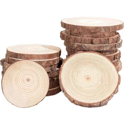 Imagen de 15PCS Rodajas de Madera Círculos, BetterJonny Rebanada Natural Maderas Naturales Con Corteza Árbol para Adornos Halloween Navidad Manualidades, 12 14cm