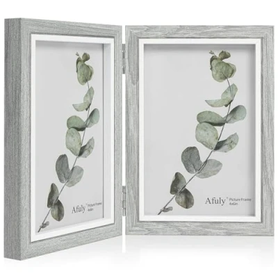 Imagen de Afuly Marco de Fotos 10x15 Gris Blanco Doble Madera para 2 Collage Moderno Shabby Decorativo Familia Mascota Regalo