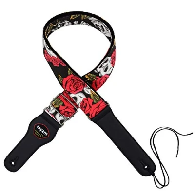 Imagen de Rayzm correa para guitarra eléctrica/acústica y bajo Con bolsillo púa. diseño de Calaveras. 5cm ancho. Longitud ajustable 100cm a 156cm
