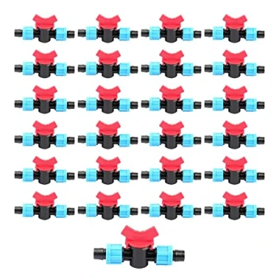 Imagen de [Pack 25] Válvula de derivación cinta riego por goteo 16mm X 16mm: Duradera, resistente a heladas y golpes para entornos hostiles. Accesorio goteo. Llave paso