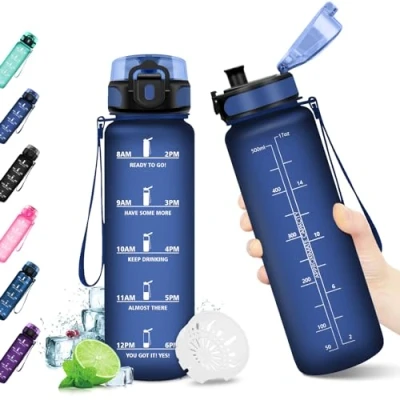 Imagen de KollyKolla Botella Agua Deporte Niño 500ML, sin BPA, Prueba de Fugas, con Marcador Tiempo Motivación, Cantimplora para Niños, Adulto, Gimnasio, Bicicleta, Escuela, Oficina
