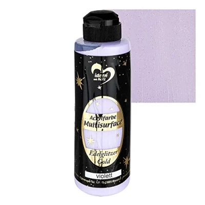Imagen de Ideen mit Herz Pintura acrílica Multisurface con purpurina noble, color universal a base de agua, brillo dorado brillante, 180 ml (morado)