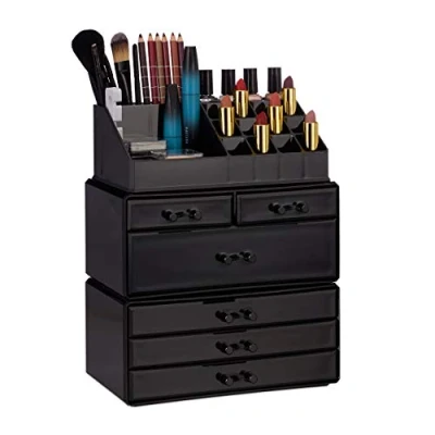 Imagen de Relaxdays Organizador de Maquillaje con 6 Cajones, Acrílico, Negro, 29 x 23.5 14 cm