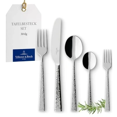 Imagen de Villeroy &amp; Boch Blacksmith Set de Cubiertos 30 Piezas Plata/Platino, Apto para Lavavajillas, Cuberteria Completa, Cuberterías Modernas Completas, Acero Inoxidable