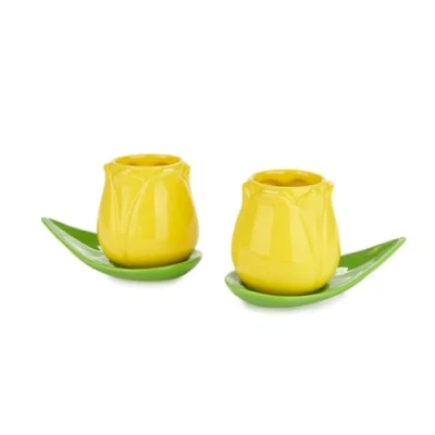 Imagen de Balvi Set Tazas café Tulip Color Amarillo/Verde 2 con Forma de tulipán y Platos