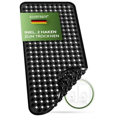 Imagen de SilverRack alfombrilla antideslizante para bañera de 88 x 40 cm (negro y sin bisfenol A), niños bebés, resistente al moho lavable a máquina, baño
