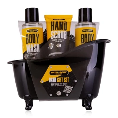 Imagen de Accentra set de regalo Bath &amp; Body TOOLKIT para hombres en bañera decorativa, 2 x 100 ml gel ducha, exfoliante manos y esponja malla 50 ml, cuidado 4 piezas hombre, día del