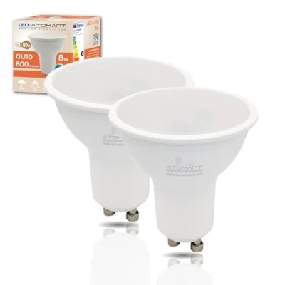 Imagen de LED ATOMANT Pack 2x Bombilla GU10 8W, Color Blanco Calido (3000K), 800 Lumenes, Halogeno equivalente a 80W tradicional