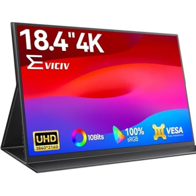 Imagen de EVICIV Monitor Portátil 4K Pantalla Móvil 18,4 Pulgadas UHD 3840 * 2160 IPS USB C Mini HDMI para Laptop Xbo PS5, Montaje VESA