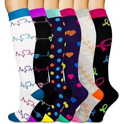 Imagen de Kuzimua 6 Pares Calcetines/Medias de Compresión para Hombres y Mujeres, Running, Deporte, Correr, Senderismo, Volar, Viajar, Varicosas, Embarazo Médicos (M, Mezcla 01)