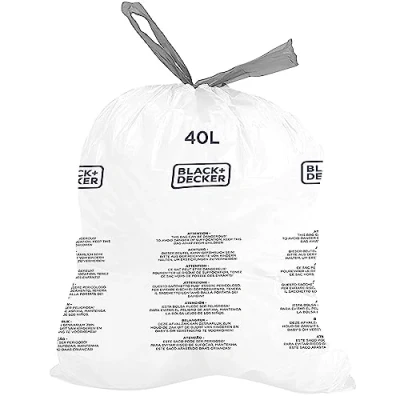 Imagen de BLACK+DECKER BXBB00040E 40L Bolsas de basura con cordón, 20 unidades, color blanco