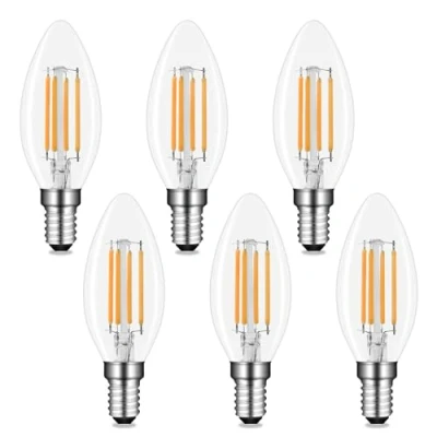 Imagen de Akynite Bombilla Vela E14 LED Luz Calida 2700K, 400LM, CA 220 240V, C35 4W Equivalente 40W, Bombillas Filamento Casquillo Fino, No Regulable, pack de 6