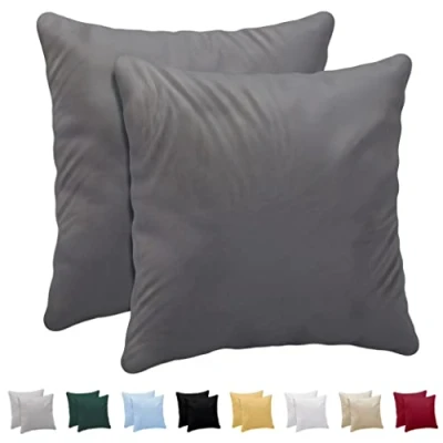 Imagen de Twinzen Funda de Almohada 40x40 100% Algodón Jersey (Pack 2) 150 g/m² Antracita con Cremallera 40 x cm Certificado Oeko Tex Ultra Suave y Transpirable