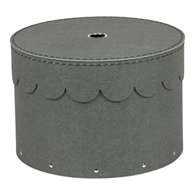 Imagen de Bigso Box of Sweden Juego de 2 Cajas redondas con tapa organizadoras para ropa, juguetes, etc. almacenaje decorativas tablero fibras y papel aspecto lino gris