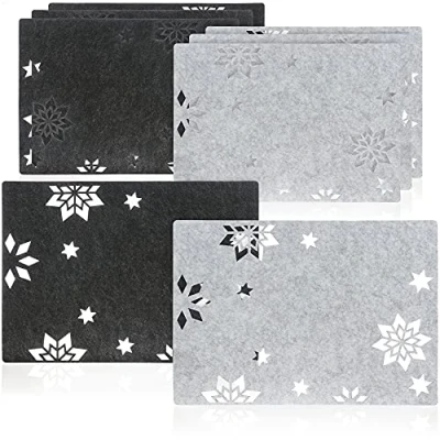 Imagen de com four® Mantel Individual en Forma de Estrella 8 Piezas manteles Individuales Fieltro, limpiables para el Invierno y Navidad (Mantel Estrellas 2 Colores)